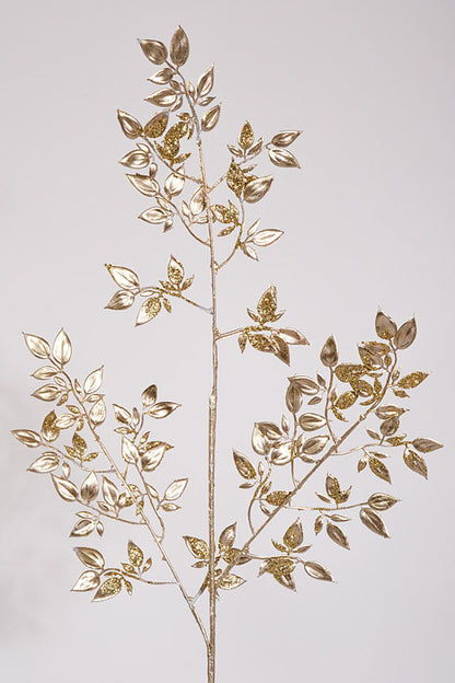 36" Glitter Mini Privet Leaf Spray Champagne