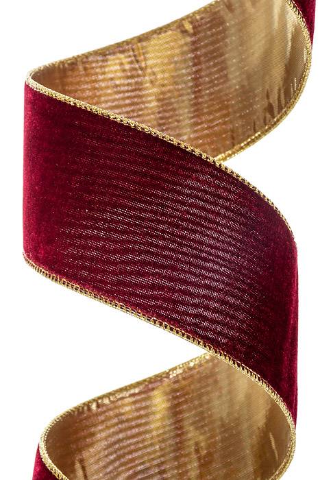 2.5" X 10yds Burgundy Deluxe Velvet Gold Back Ribbon