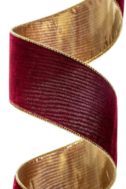 2.5" X 10yds Burgundy Deluxe Velvet Gold Back Ribbon