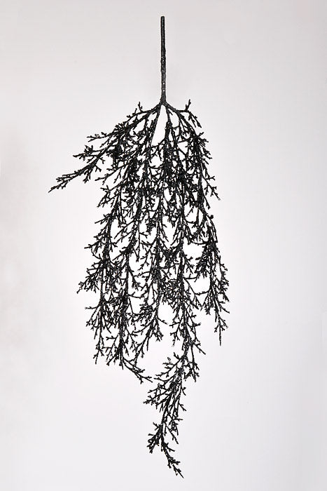 24&quot; Glitter Twig Hanging Spray Black