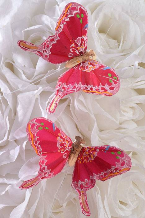 3" Feathered Butterflies Red Pkg/12