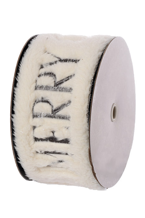 4" X 5Yd Wired Merry Christmas Ribbon White/Gray