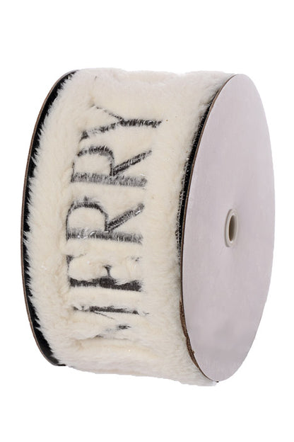 4" X 5Yd Wired Merry Christmas Ribbon White/Gray