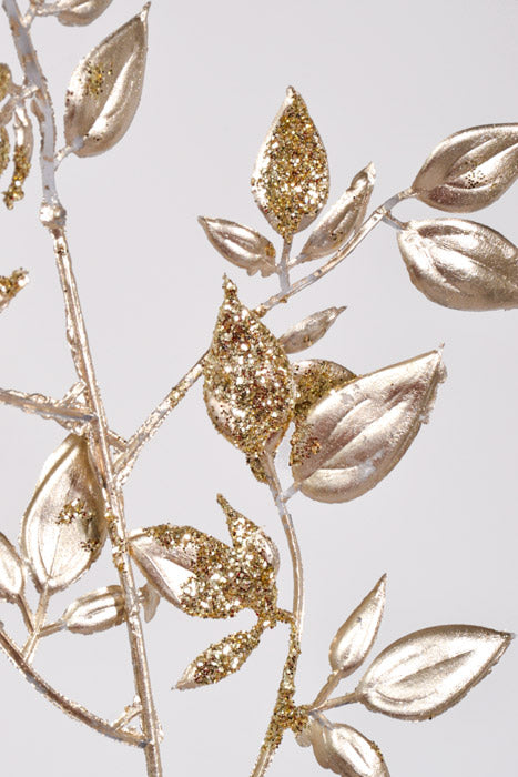 36" Glitter Mini Privet Leaf Spray Champagne
