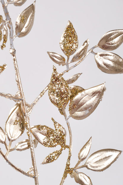 36" Glitter Mini Privet Leaf Spray Champagne