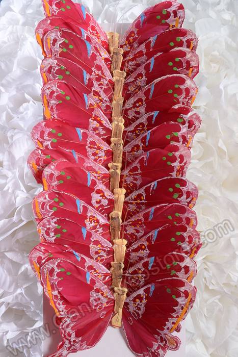 5" Feathered Butterflies Red Pkg/12