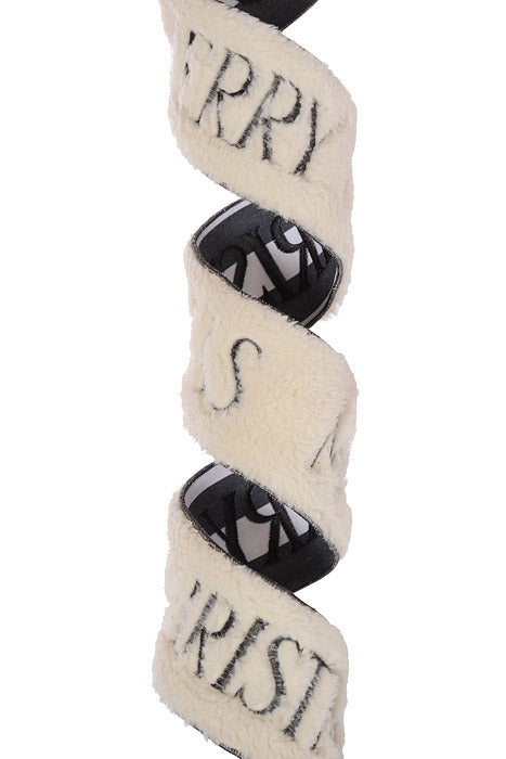 4" X 5Yd Wired Merry Christmas Ribbon White/Gray