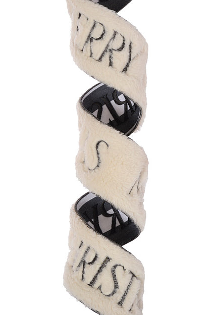 4" X 5Yd Wired Merry Christmas Ribbon White/Gray