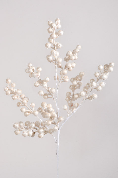 26" Beaded Iced Berry Spray White