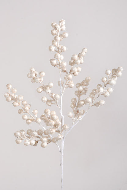 26" Beaded Iced Berry Spray White
