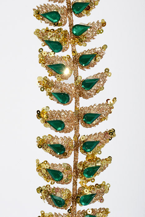 34.5" Glittered Rhinestone Mini Leaf Spray Green