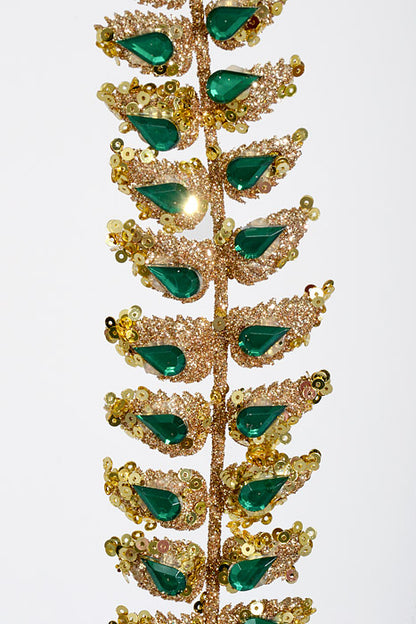 34.5" Glittered Rhinestone Mini Leaf Spray Green