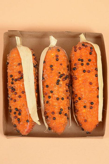 6" Beaded Corn Box Orange/black Pkg/3