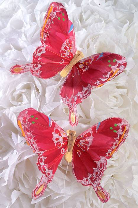 5" Feathered Butterflies Red Pkg/12