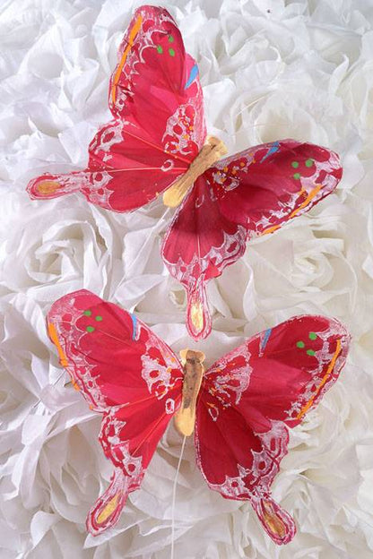 5" Feathered Butterflies Red Pkg/12