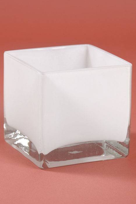 4" Cube Glass Vase White