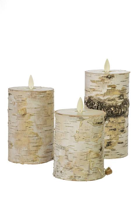 4/5/6" Remote Control Birch Pillar Candle White Set/3