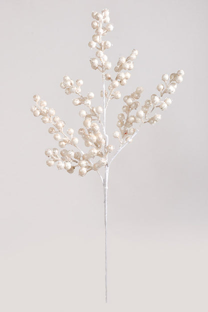 26" Beaded Iced Berry Spray White