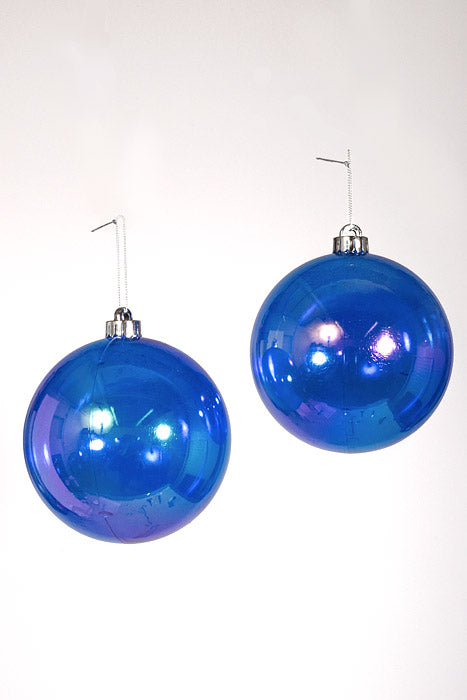 140Mm Clear Ball Ornament Blue/Iridescent Pkg/2