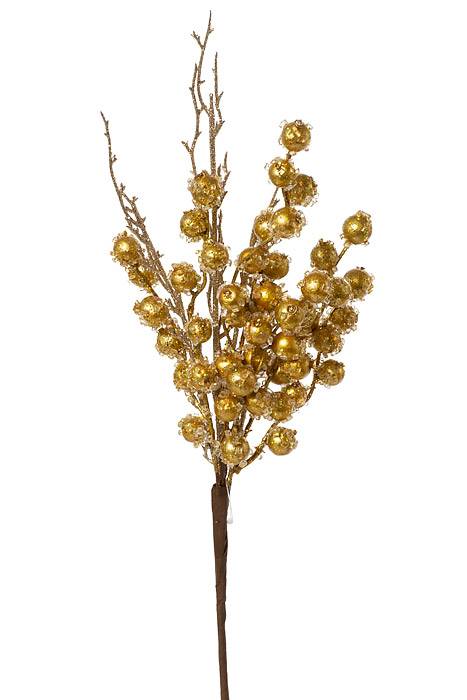 18" Bead/metalic Berry Twig Spray Gold