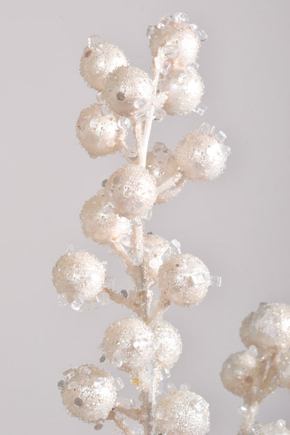 26" Beaded Iced Berry Spray White