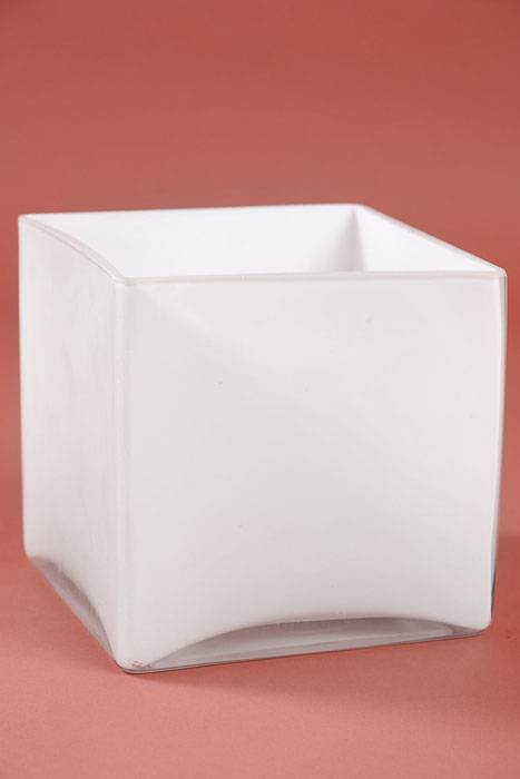 6" Cube Glass Vase White
