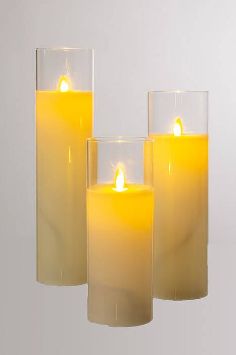 8/10/12" Remote Control Led Pillar Candle Cream Set/3