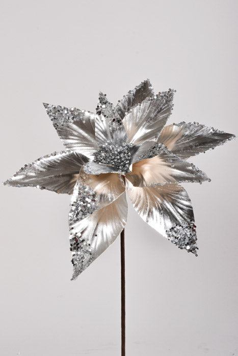 24" Metallic Sequin Edge Tips Poinsettia Silver