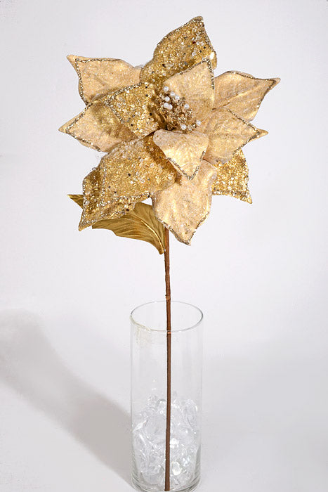 25&quot; Iced Poinsettia Stem Gold