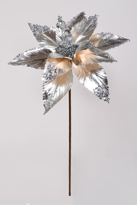 24" Metallic Sequin Edge Tips Poinsettia Silver