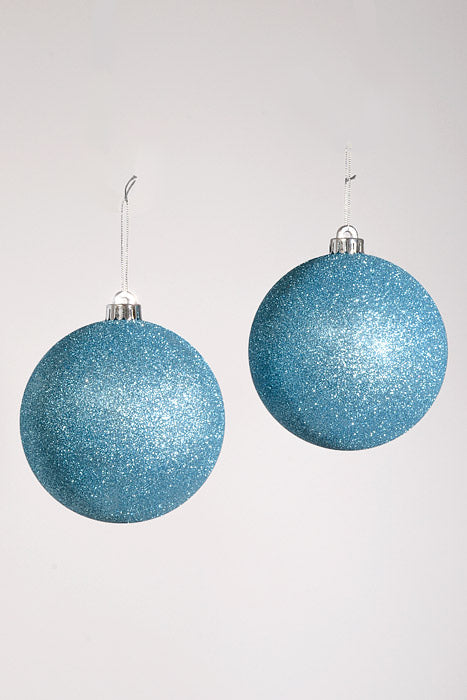 140Mm Glitter Ball Ornament Blue Pkg/2