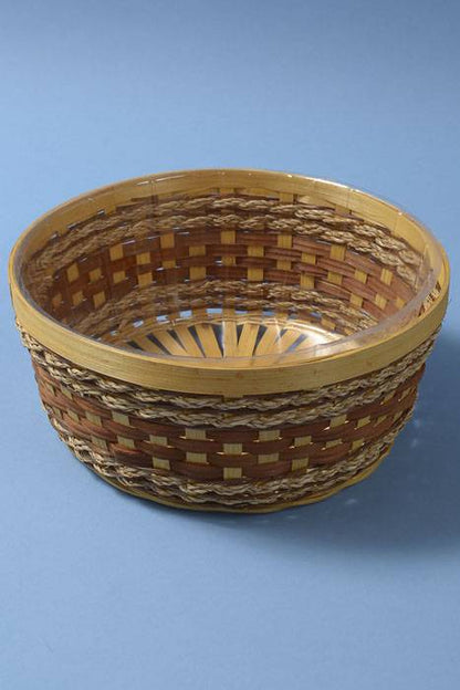 12" X 5" Round Stained/split Wood/rope Basket Natural