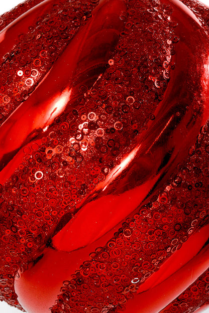 300Mm Plastic Pumpkin Ball With Glitter/Sequin Ornament Red