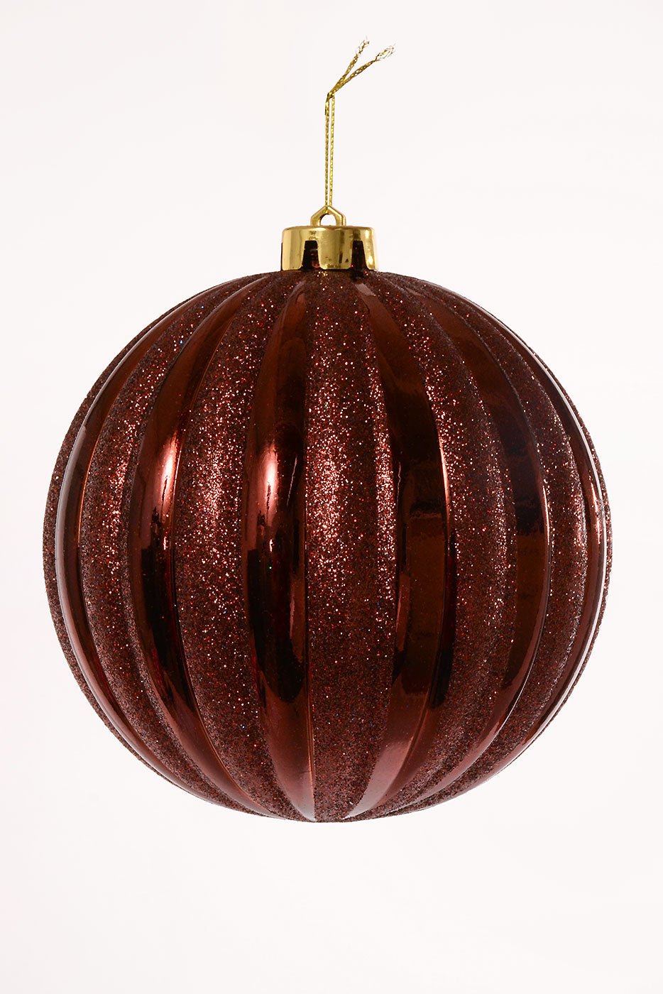 150Mm Shiny Pumpkin Ball With Glitter Ornament Choco