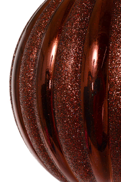 150Mm Shiny Pumpkin Ball With Glitter Ornament Choco