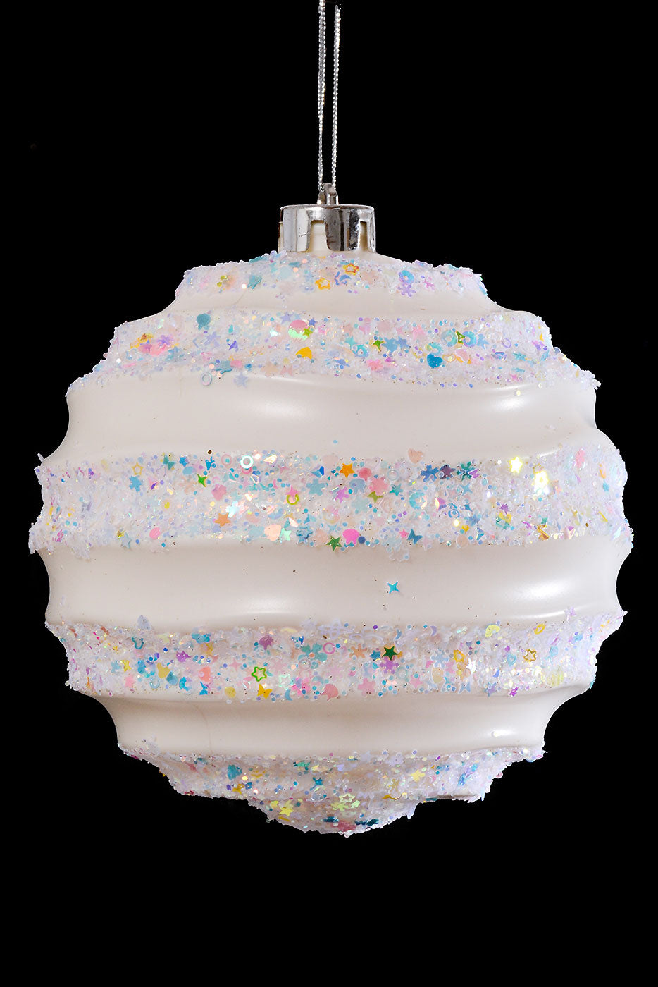 150Mm Plastic Ball with Sequin Ornament White