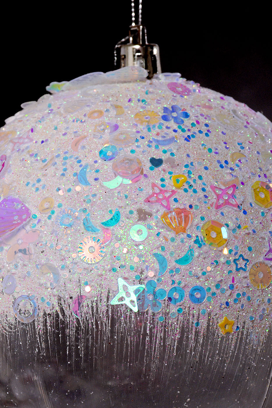 100Mm Plastic Snow W/Glitter/Sequin Ball Ornament White/Clear Box-4