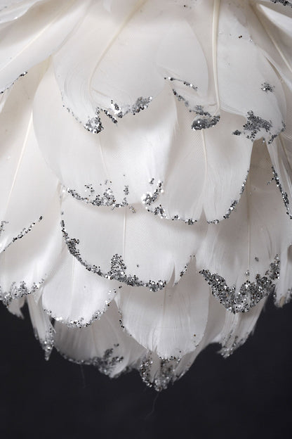 5" Feather Ball With Glitter White