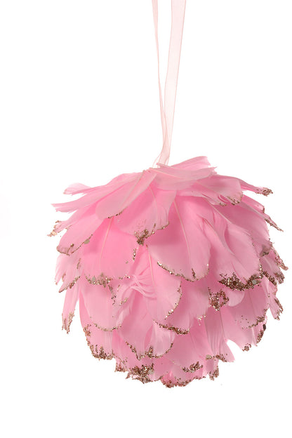 5" Feather Ball With Glitter Pink