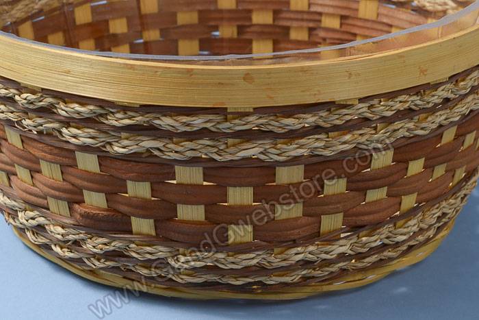 12" X 5" Round Stained/split Wood/rope Basket Natural