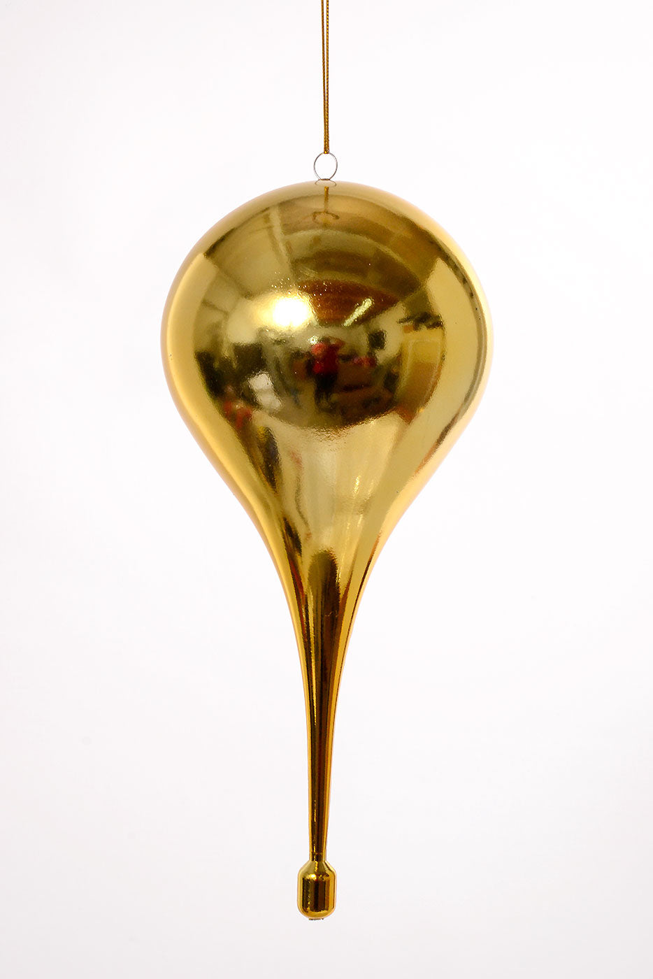 13" Plastic Teardrop Hanging Ornament Gold