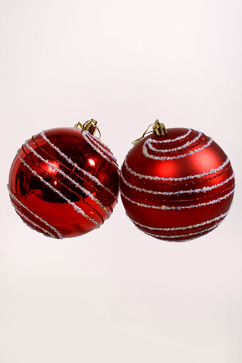 100Mm Plastic Shiny Matt W/Glitter Ornament Red Box-4