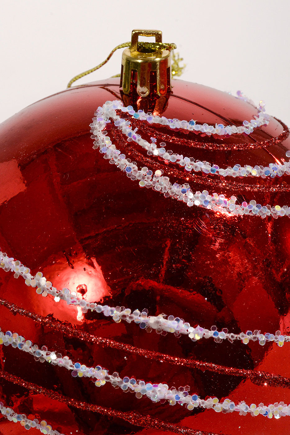 100Mm Plastic Shiny Matt W/Glitter Ornament Red Box-4