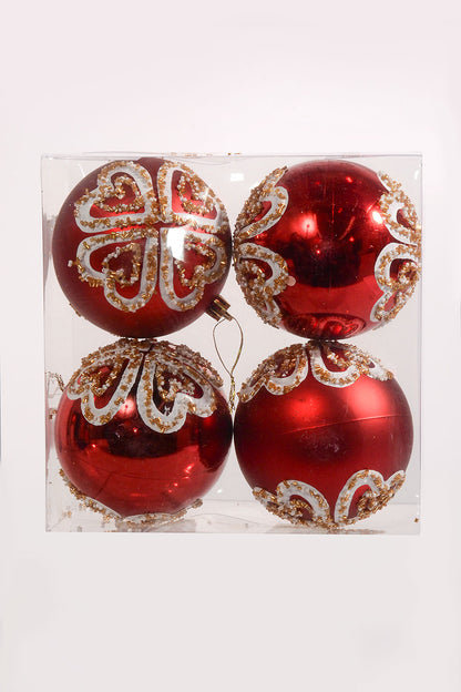 100Mm Plastic Shiny Matt W/Sequin Ornament Red/White Box-4