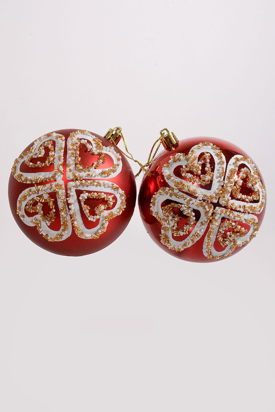 100Mm Plastic Shiny Matt W/Sequin Ornament Red/White Box-4