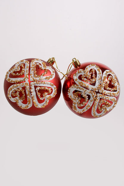 100Mm Plastic Shiny Matt W/Sequin Ornament Red/White Box-4