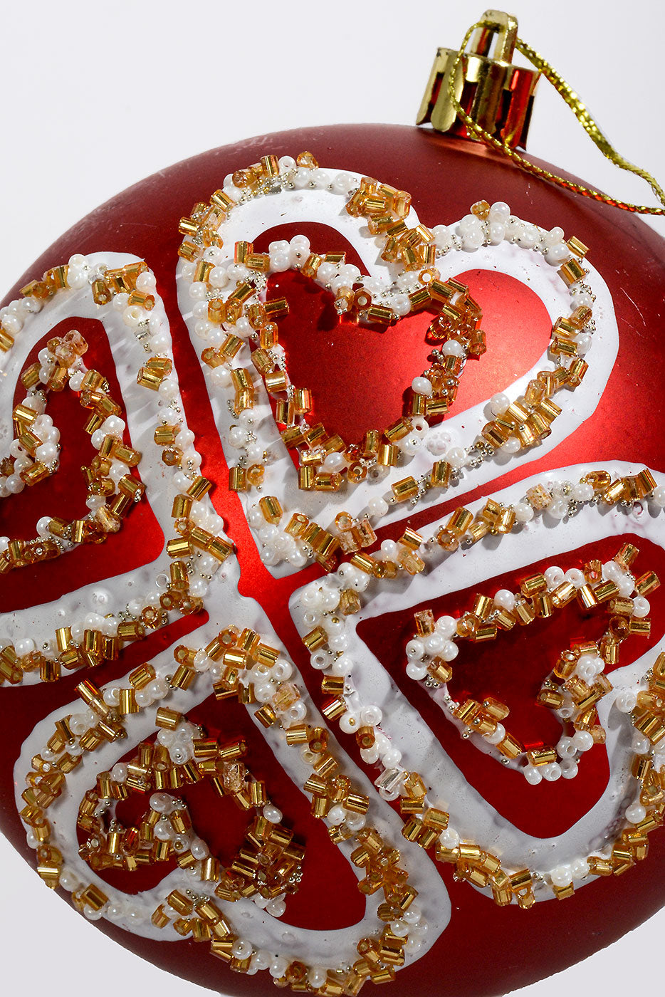 100Mm Plastic Shiny Matt W/Sequin Ornament Red/White Box-4