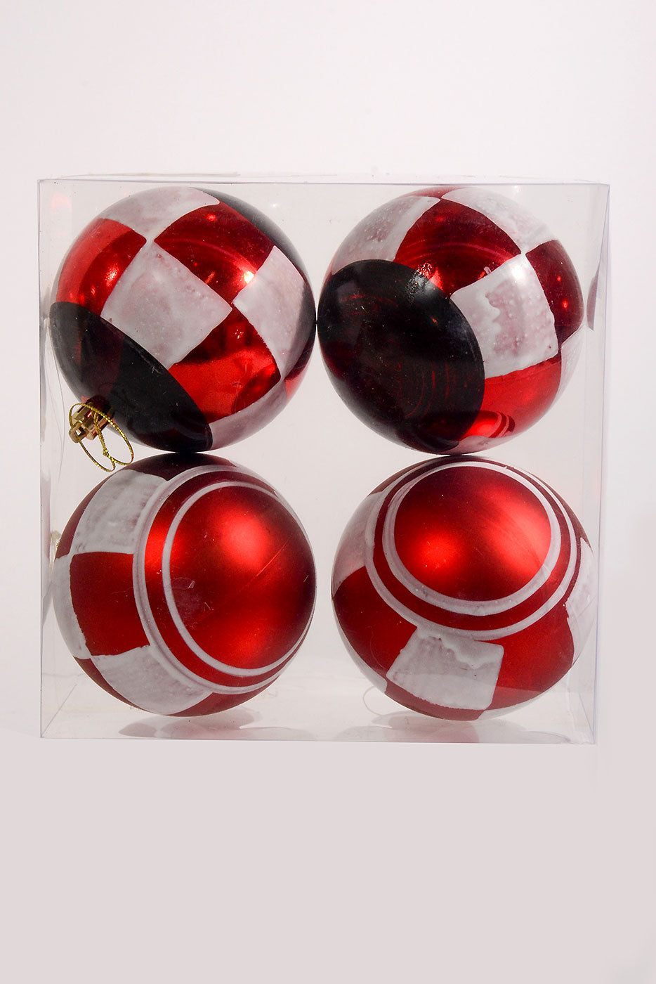 100Mm Plastic Shiny Matt Ball Ornament Red/White/Black  Box-4