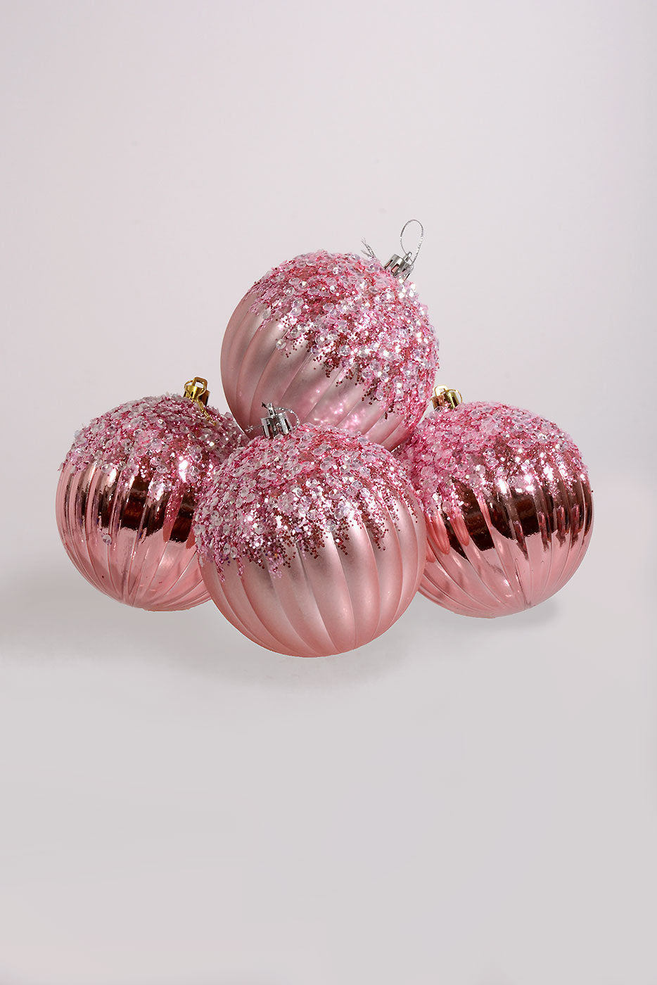 100Mm Plastic Pumpkin Shinny/Matt Sequin Ornament Pink Box-4