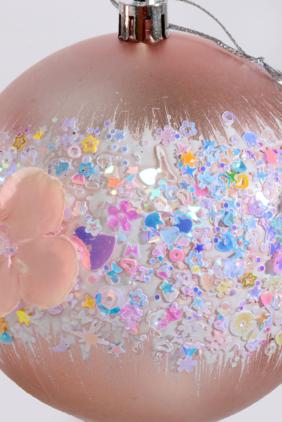 100Mm Plastic Shiny Matt W/Sequin Flower Ornament Pink Box-4